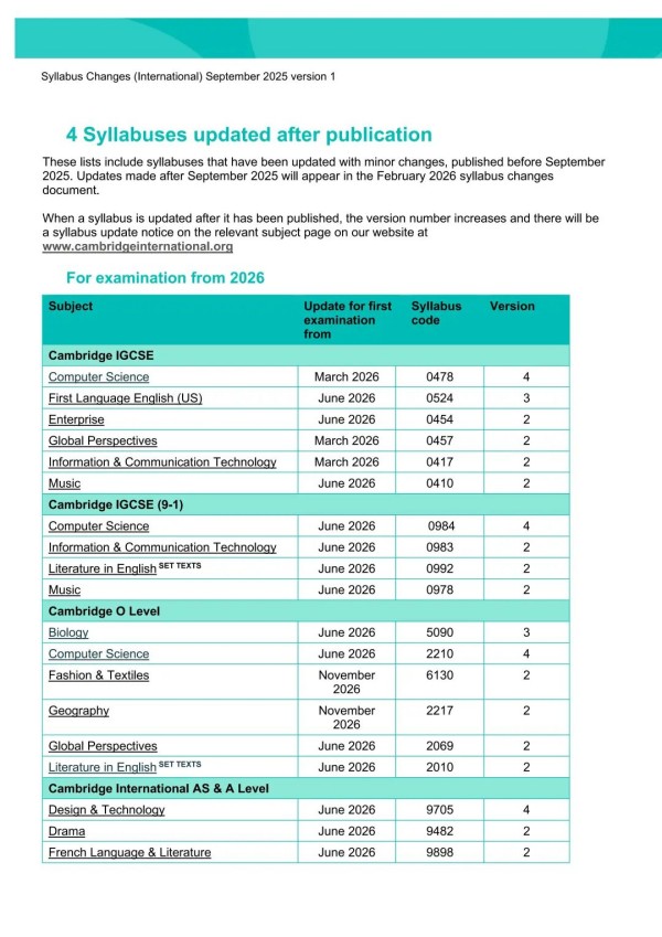 CAIE 2026考纲变化